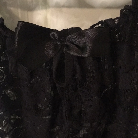Black Lace & Satin Bows Lingerie Top - Picture 2 of 11